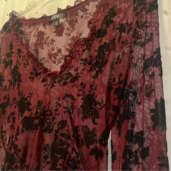 Bodysuit With Lace Detail Dark Burgundy WORN ONCE - Picture 3 of 12